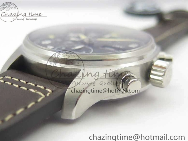 MIROTIME 0508 Pilot Chrono Spitfire IW387903 SS ZF 1:1 Best Edition Black Dial on Brown Leather Strap A OdorResistant 7127